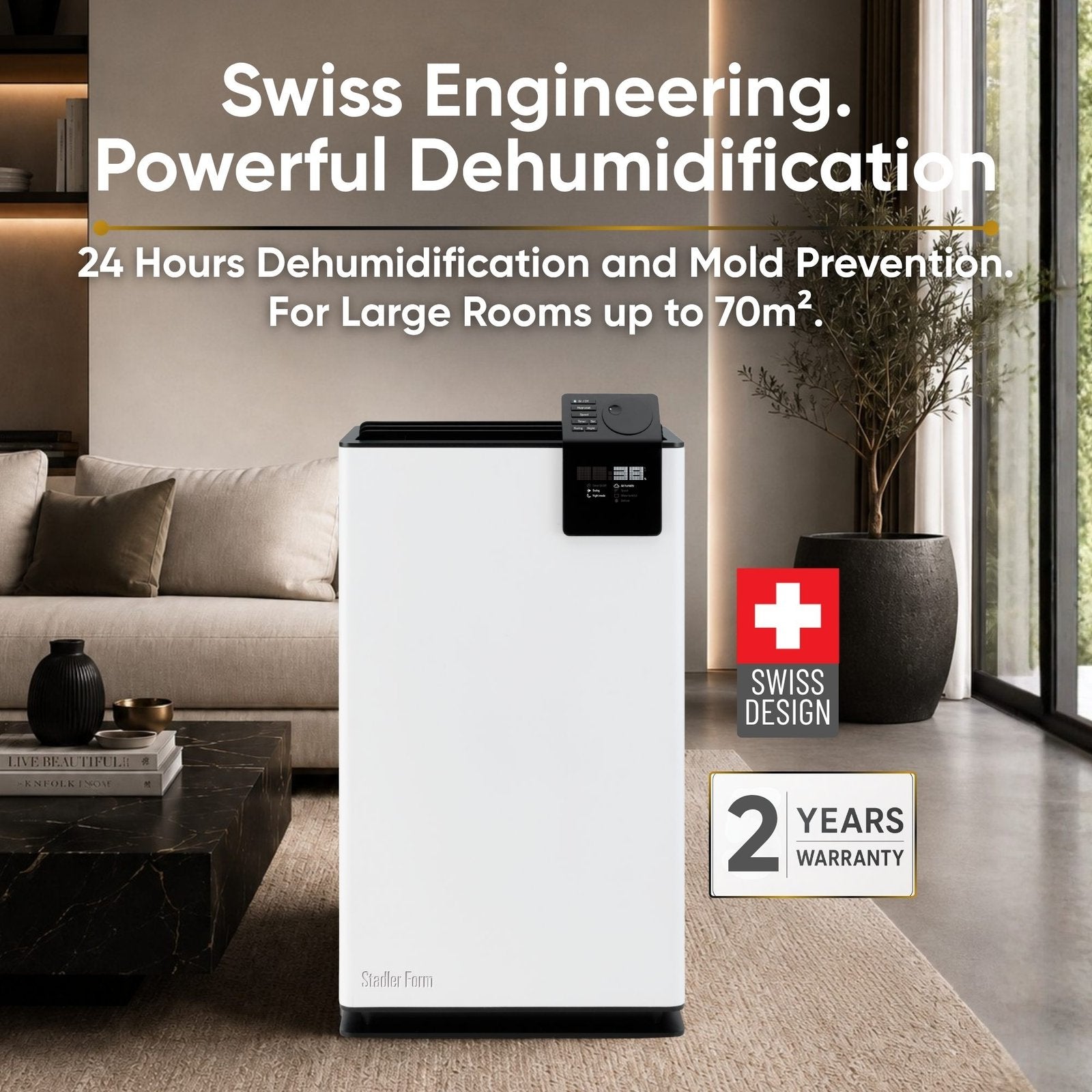 Stadler Form Albert Dehumidifier 20L, Smart Humidity Sensor, 24 Hours Dehumidification for Large Rooms up to 70m², Mold Prevention, Effective Air Distribution, Auto Mode, Very Quiet, 2 Years Warranty