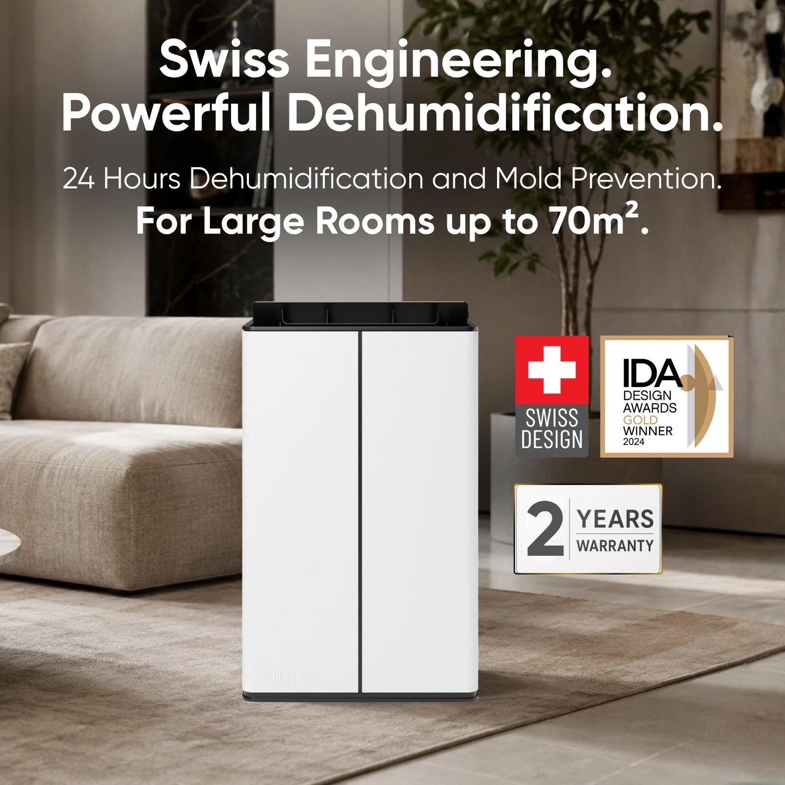 Stadler Form Lukas Smart Dehumidifier 20L with Optional Air Purification HEPA Filter, 24 Hour Moisture Removal, WiFi App Control, Laundry Drying Mode, Large Rooms up to 70 m², 2 Years Warranty