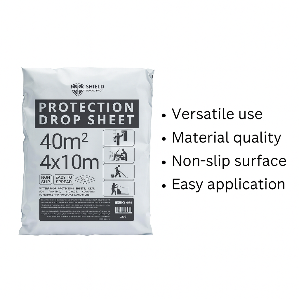 Shield Guard Pro Plastic Protection Sheet 40m² (4x10m, 6µm) – Waterproof Drop Sheet for Painting, Furniture & Floor Cover