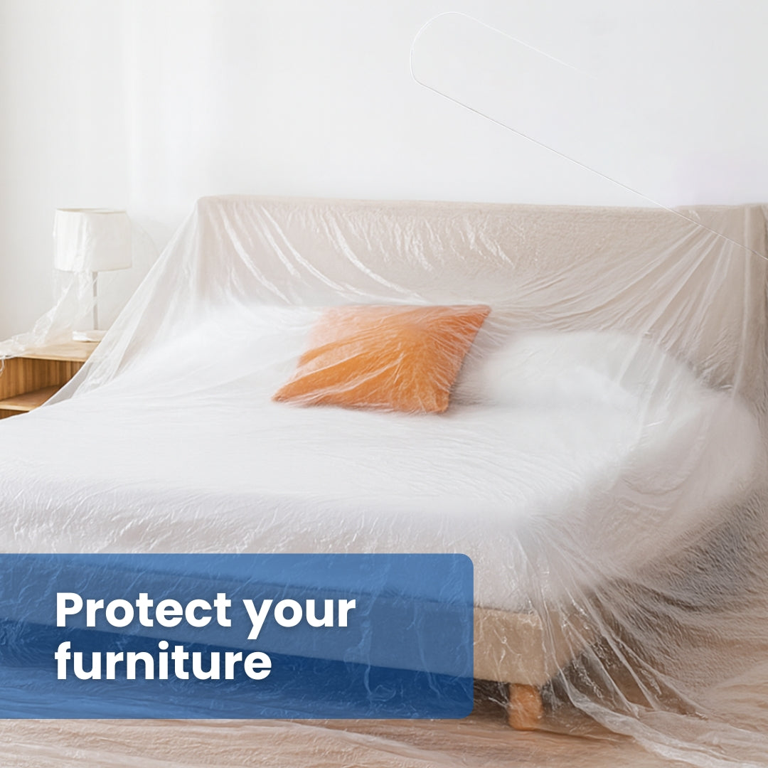 Shield Guard Pro Protection Drop Sheet, Waterproof Plastic Cover, White, 4x5m (20µm), 20m², Non-Slip for Painting, Storage, Furniture