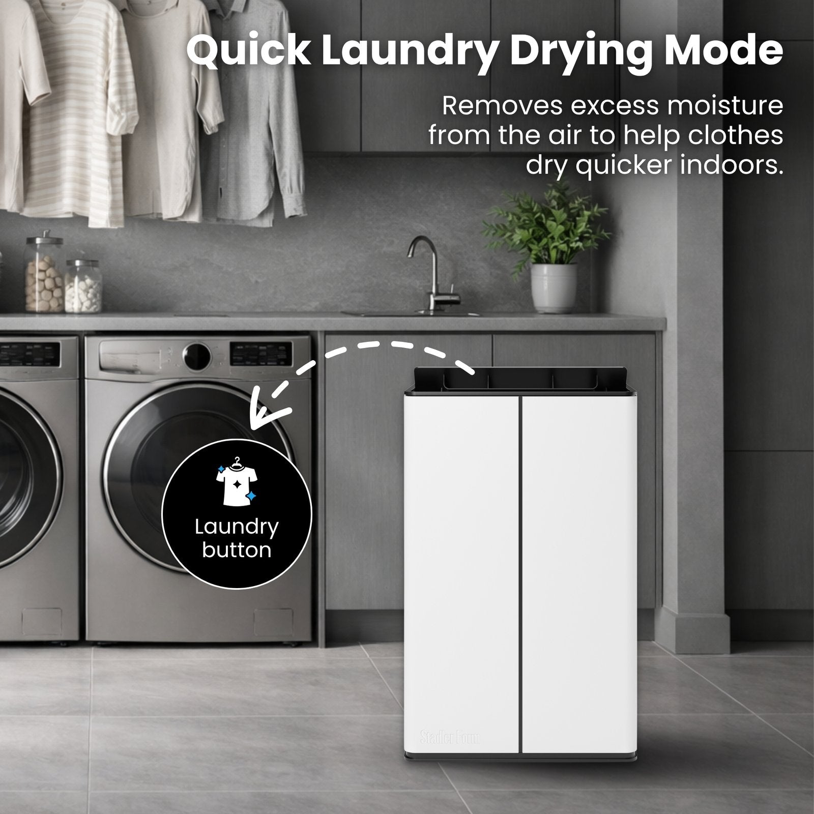 Stadler Form Lukas Dehumidifier 20L, Auto Mode, 24 Hours Dehumidification for Large Rooms up to 70 m², Optional Air Purification, WiFi Control, Quick Laundry Drying Mode, Silent, 2 Years Warranty