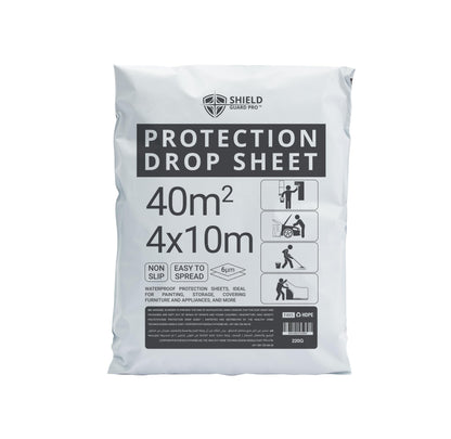 Shield Guard Pro Plastic Protection Sheet 40m² (4x10m, 6µm) – Waterproof Drop Sheet for Painting, Furniture & Floor Cover