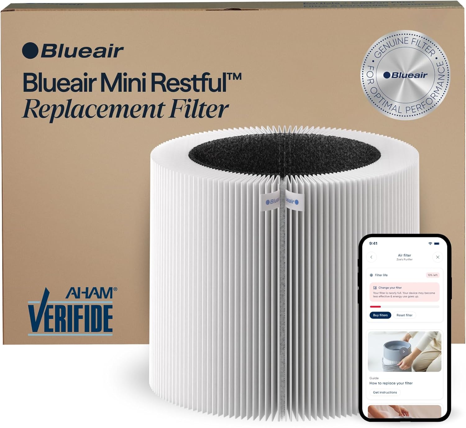 Blueair Mini Restful Particle | Replacement HEPA Filter | Removes 99.97% of Airborne Particles, Virus, Bacteria, Odor, Smoke, Easy Replacement,