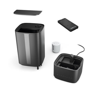 Stadler Form Humidifier Oliver, Large Rooms up to 60 m² Quiet, Small, Powerful, Room Humidifier, 6 Levels, Auto Mode LEDs Switchable Integrated UV lamp, Germ-free Mist, Black