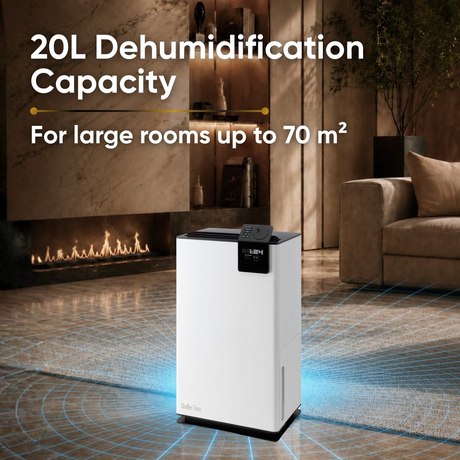 Stadler Form Albert Dehumidifier 20L, Smart Humidity Sensor, 24 Hours Dehumidification for Large Rooms up to 70m², Mold Prevention, Effective Air Distribution, Auto Mode, Very Quiet, 2 Years Warranty