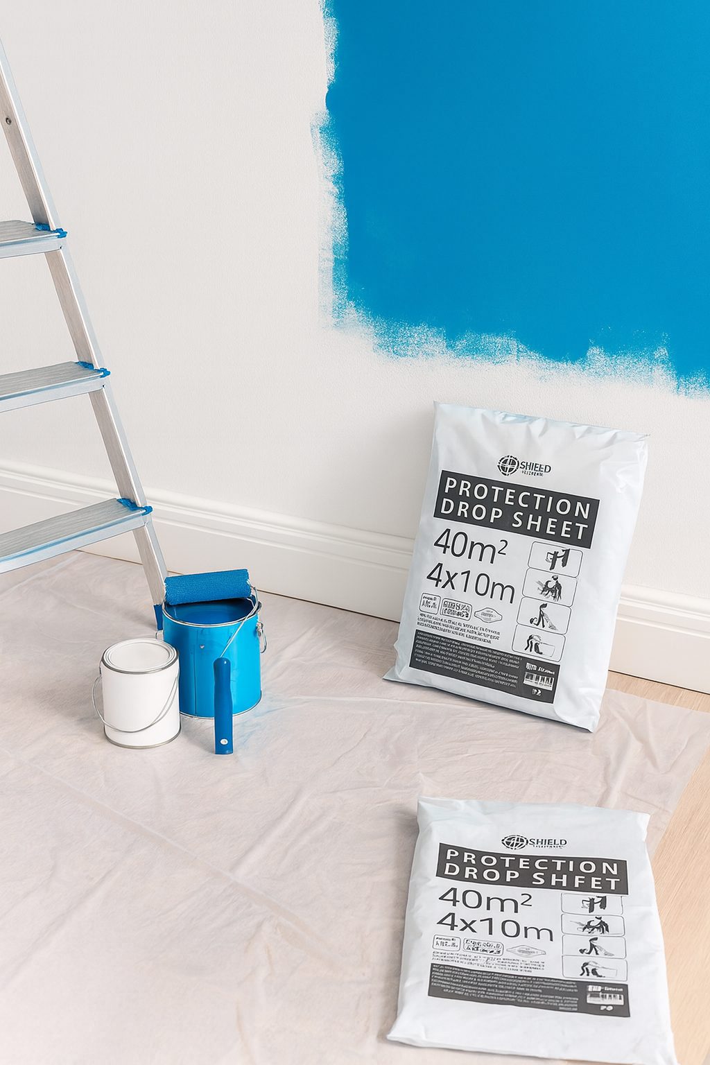 Shield Guard Pro Plastic Protection Sheet 40m² (4x10m, 6µm) – Waterproof Drop Sheet for Painting, Furniture & Floor Cover