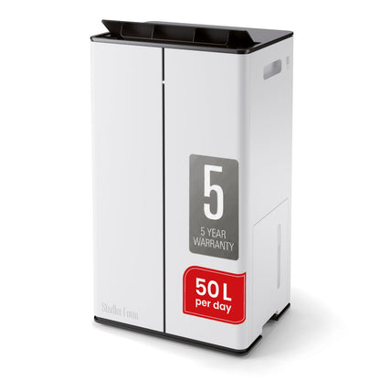 Stadler Form 50L Lukas Pro Dehumidifier and Air Purifier, 24 Hours Dehumidification, for Large Rooms up to 175 m², Auto Mode, Air Purification Mode, HEPA Filter, WiFi, Quiet, 5 Years Warranty