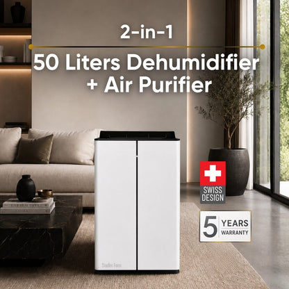 Stadler Form 50L Lukas Pro Dehumidifier and Air Purifier, 24 Hours Dehumidification, for Large Rooms up to 175 m², Auto Mode, Air Purification Mode, HEPA Filter, WiFi, Quiet, 5 Years Warranty