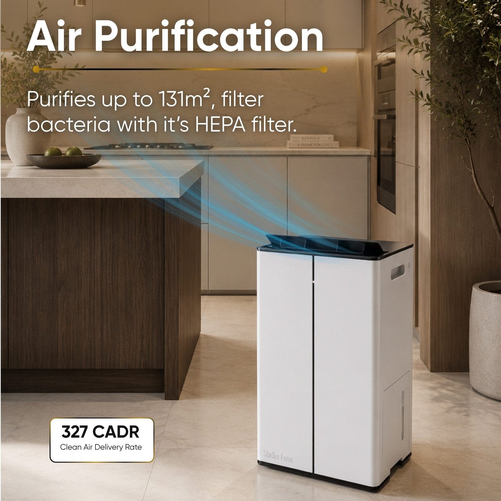 Stadler Form 50L Lukas Pro Dehumidifier and Air Purifier, 24 Hours Dehumidification, for Large Rooms up to 175 m², Auto Mode, Air Purification Mode, HEPA Filter, WiFi, Quiet, 5 Years Warranty