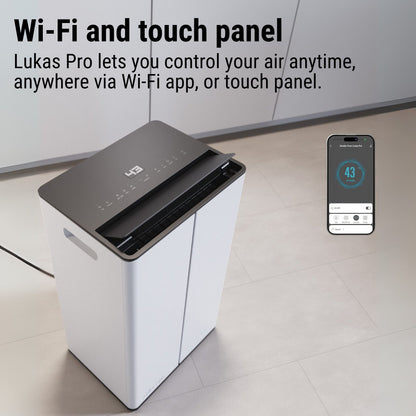 Stadler Form 50L Lukas Pro Dehumidifier and Air Purifier, 24 Hours Dehumidification, for Large Rooms up to 175 m², Auto Mode, Air Purification Mode, HEPA Filter, WiFi, Quiet, 5 Years Warranty