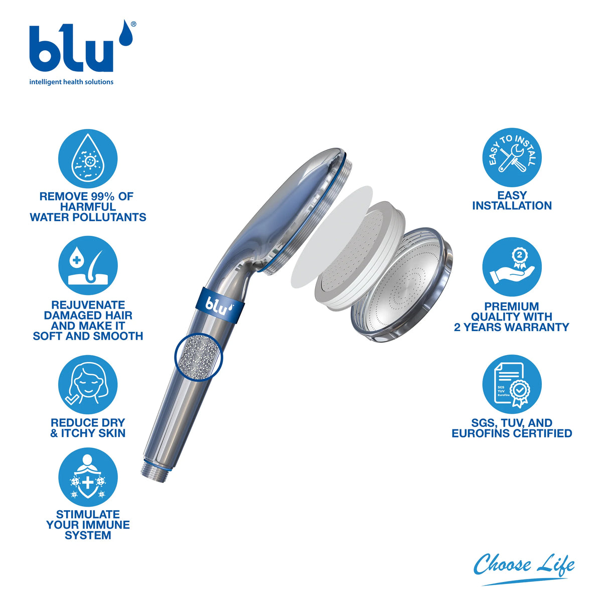 Blu Ionic Head and Shower Filter - Handheld - Chrome