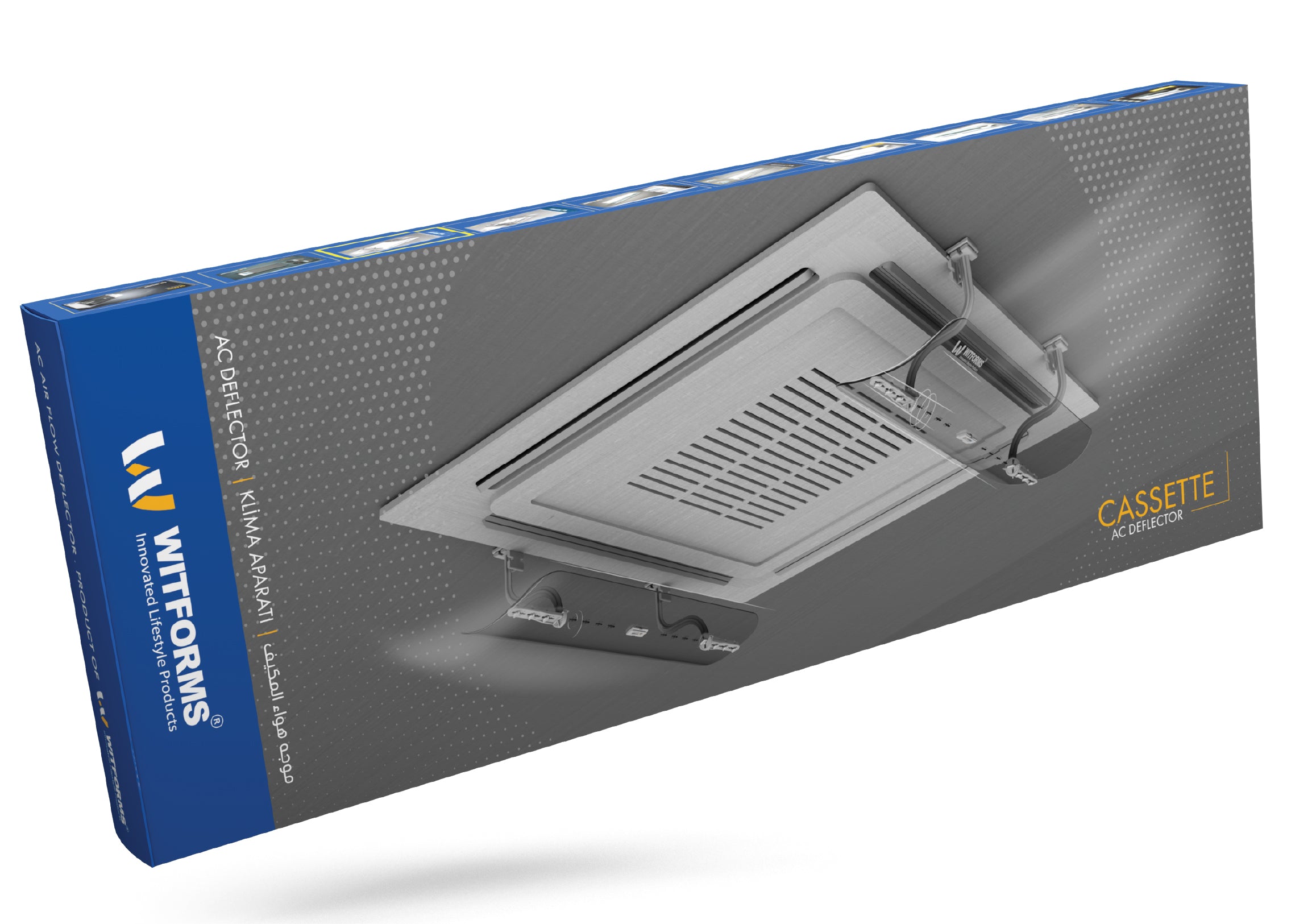 Witforms Cassette AC Air Deflector – 360° Adjustable Draft Shield for Ceiling Cassette Units (50–60cm)
