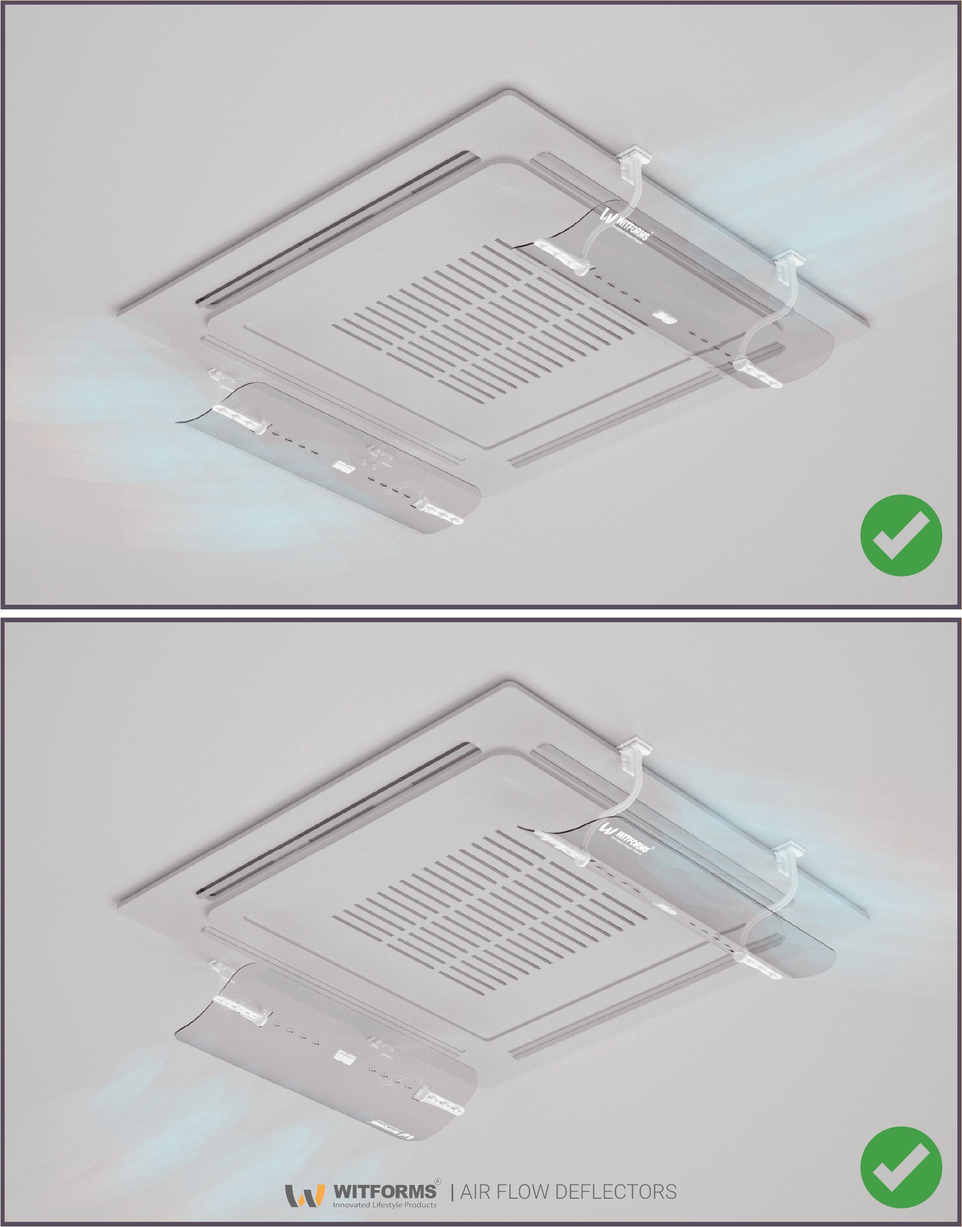 Witforms Cassette AC Air Deflector – 360° Adjustable Draft Shield for Ceiling Cassette Units (50–60cm)