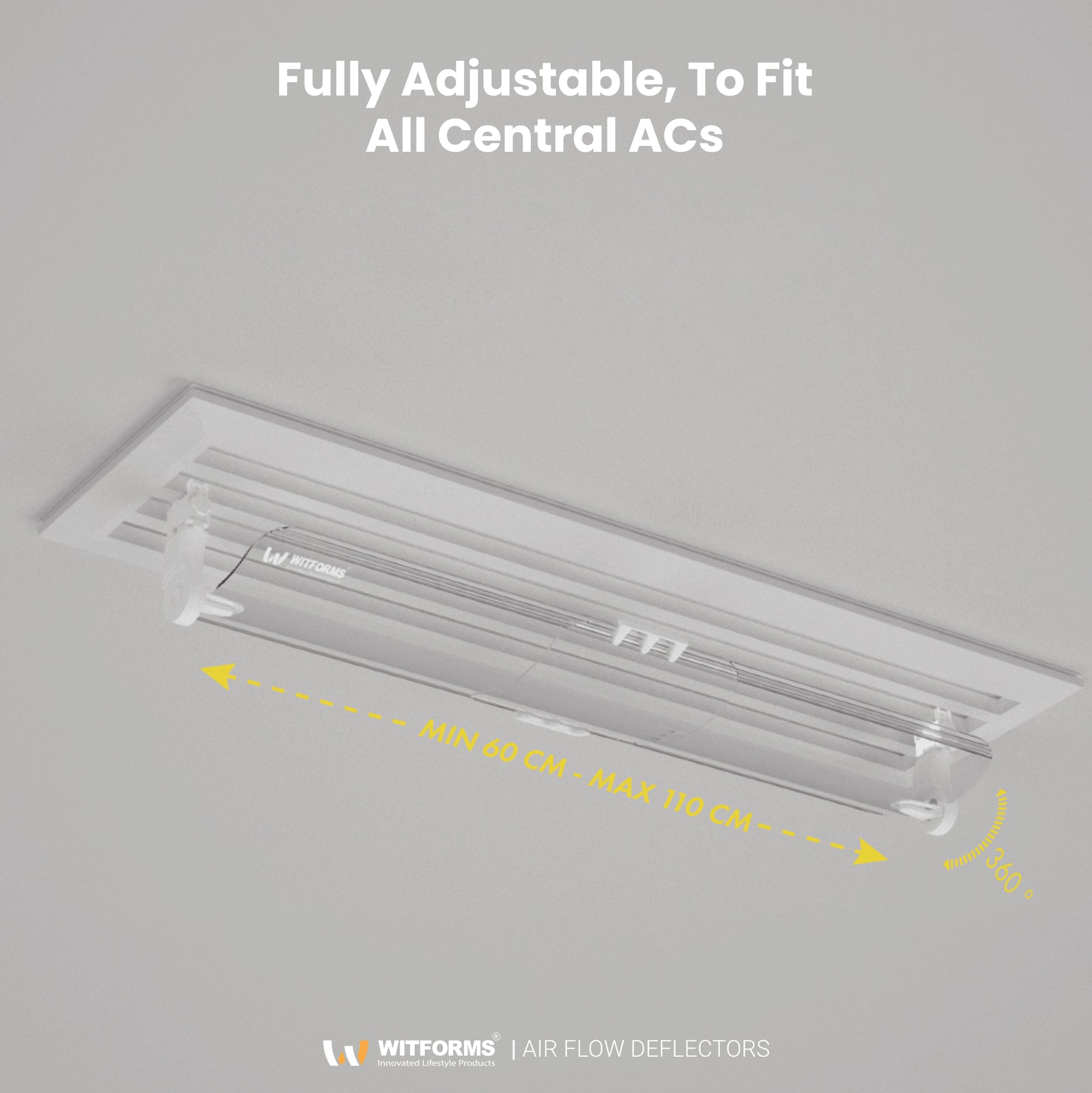 Witforms Central AC Linear Diffuser Air Deflector – 360° Adjustable Draft Shield for Centralized Duct AC (60–110cm)