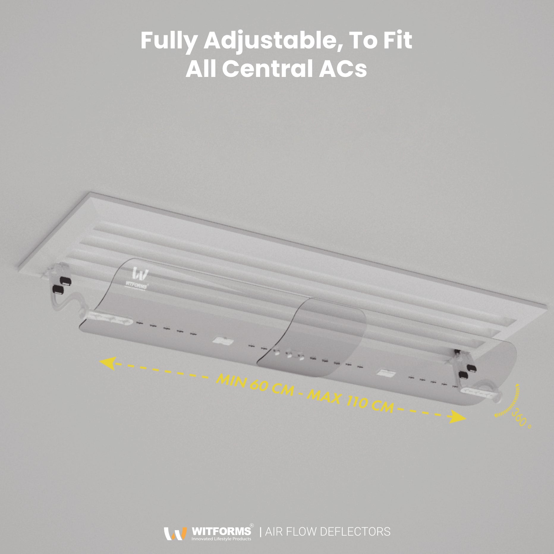 Witforms Grille AC Air Deflector – 360° Adjustable Draft Controller for Centralized Linear Diffuser AC (60–110cm)