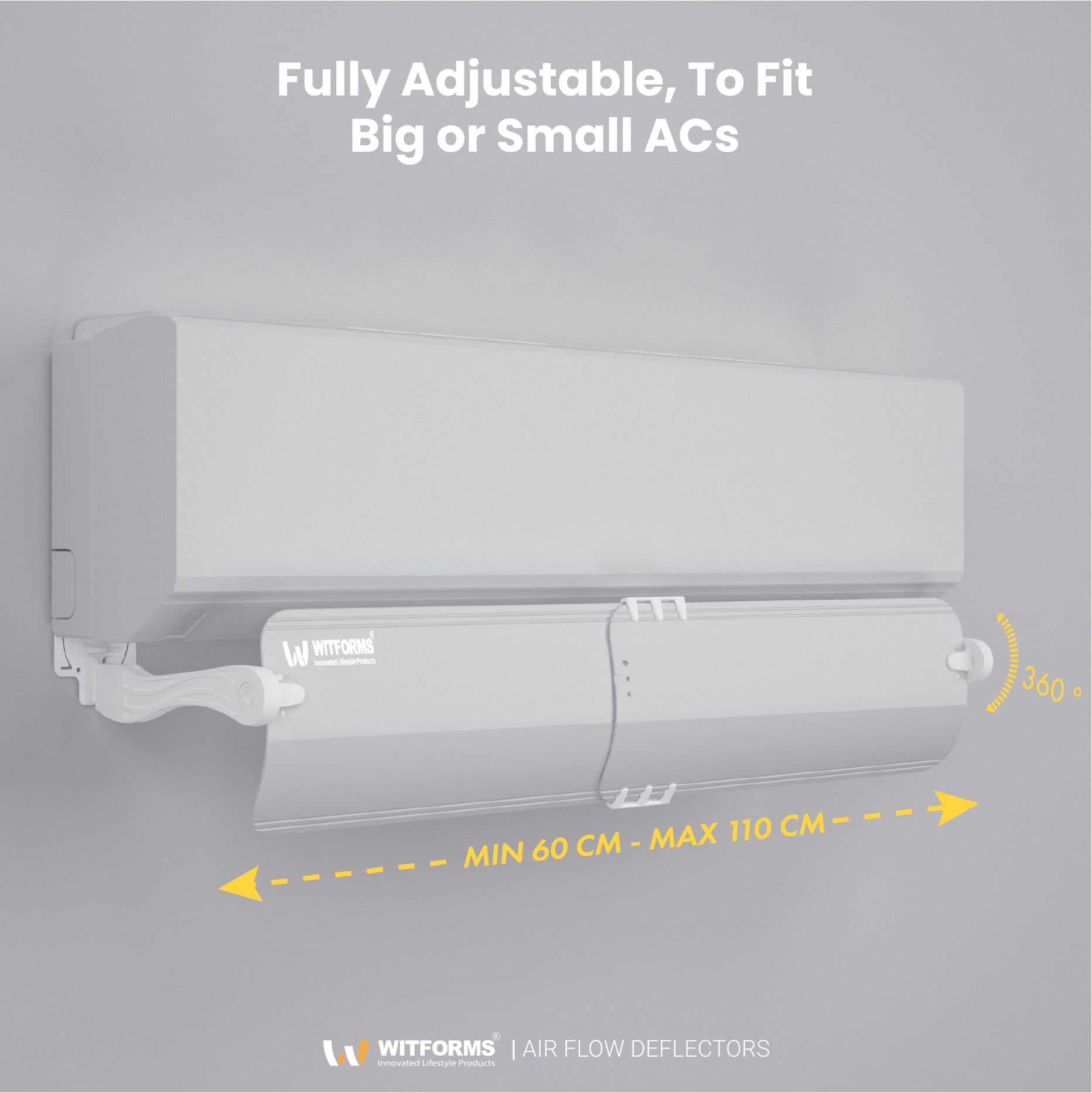 Witforms Premium Split AC Air Deflector – 360° Adjustable Draft Shield with White Wings (60–110cm)
