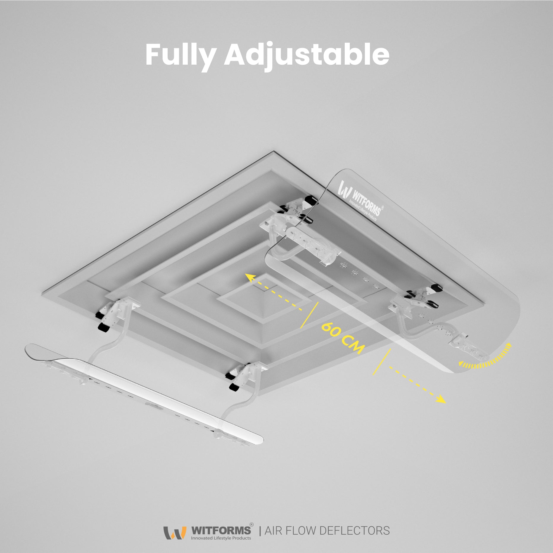 Witforms Square AC Air Deflector – 360° Adjustable Draft Shield for 60x60cm Central Square Diffuser