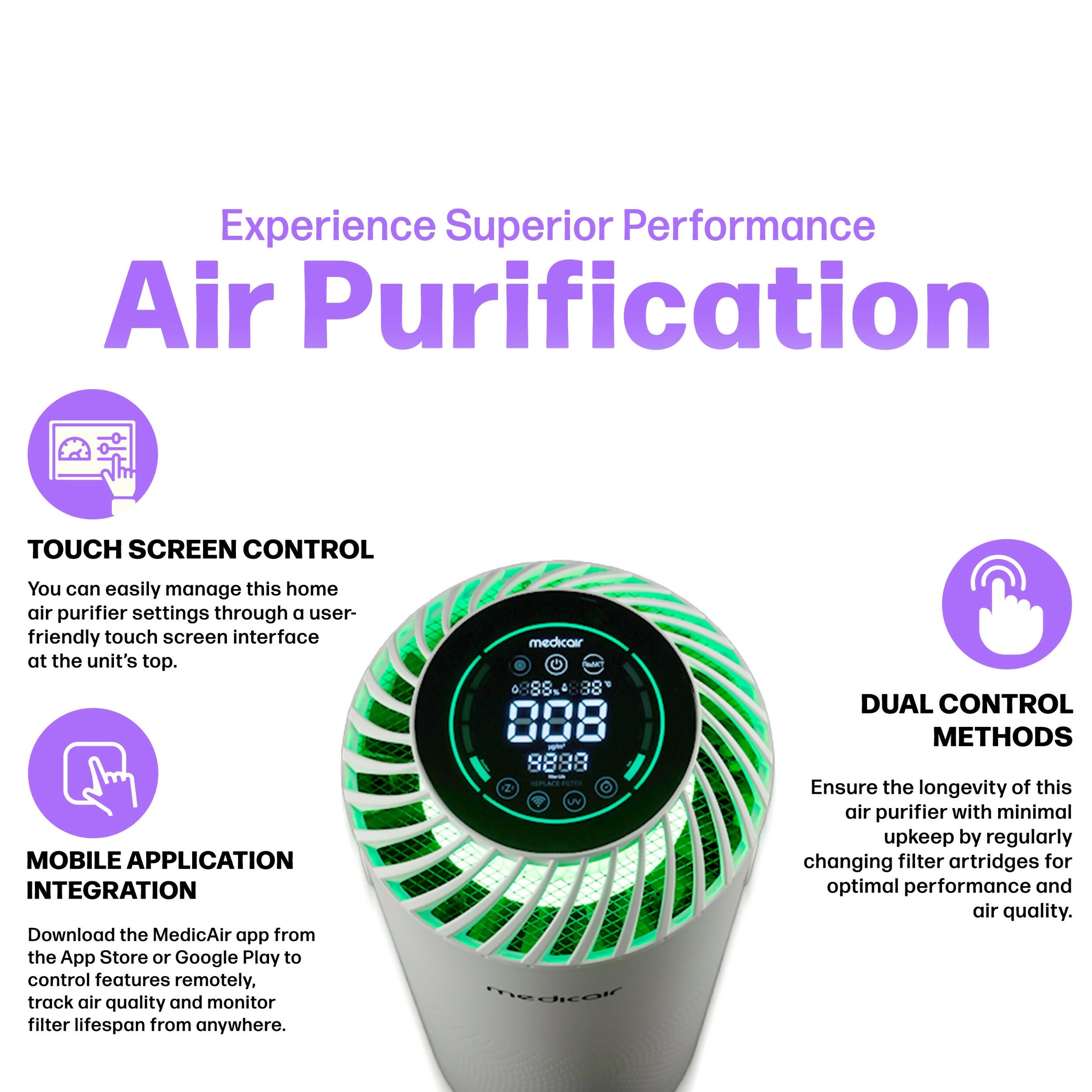 MedicAir Pro Air Purifier with UV-C Technology, HEPA, Activated Carbon. Medical Grade Air Purifier 5 Stage Filtration for Viruses, Dust, & Odors, Quiet & Safe Indoor Air. Removes 99.99% Bacteria & Allergens