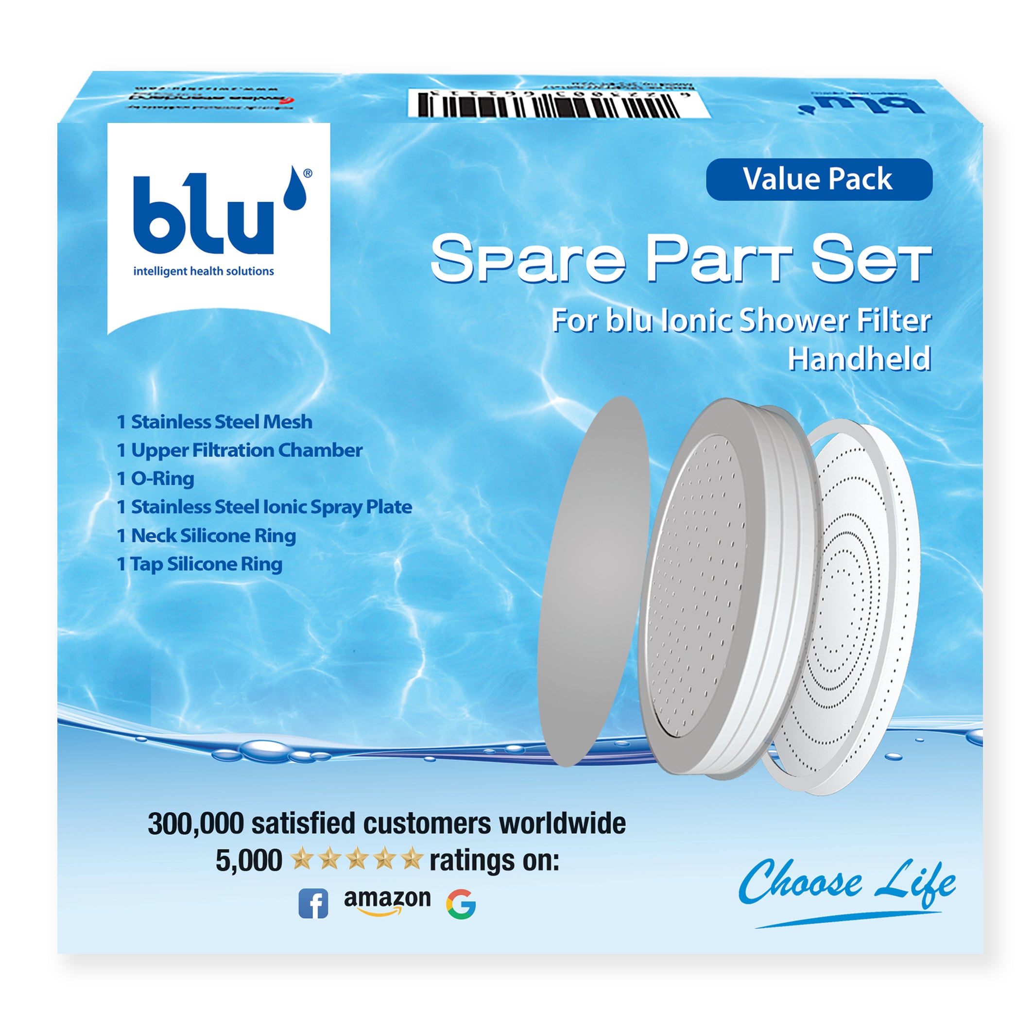 Blu Spare Part Set For Ionic Shower Filter Handheld - Value Pack